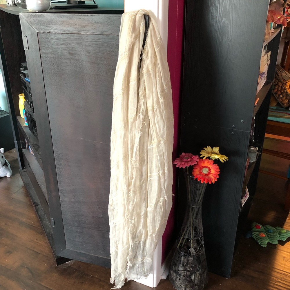 Cream Colored Scarf w/Gold & Silver Threads